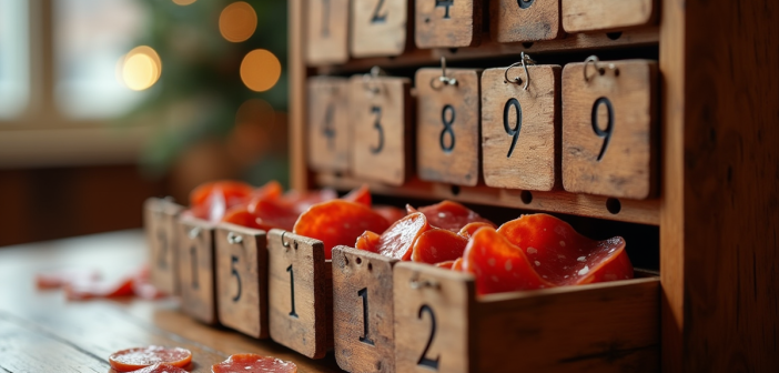 Calendrier de l'avent en bois avec saucissons gourmets