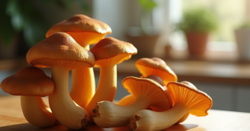 Champignons chanterelle frais sur plan de travail en bois