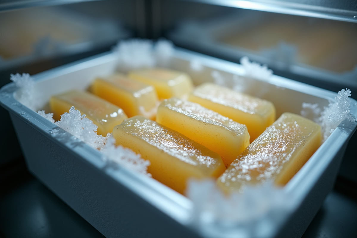 Contenant de foie gras dans un congélateur moderne