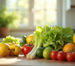 Cuisine lumineuse avec fruits et légumes L