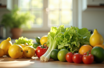 Cuisine lumineuse avec fruits et légumes L
