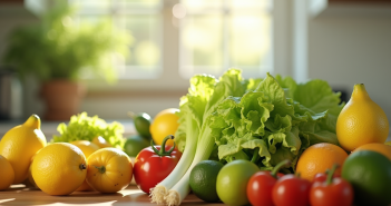 Cuisine lumineuse avec fruits et légumes L