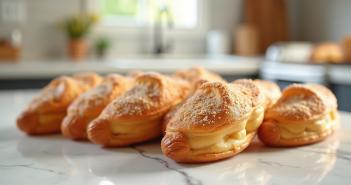 Groupe d'eclairs dorés avec craquelin sur marbre lumineux