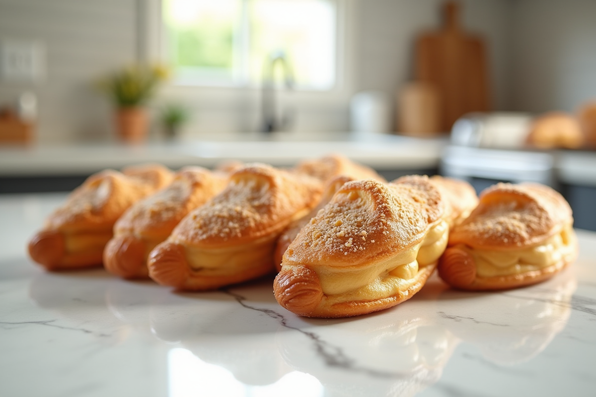Groupe d'eclairs dorés avec craquelin sur marbre lumineux