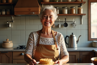 Femme en cuisine avec des baghrirs faits maison