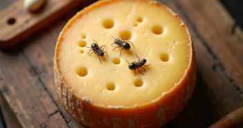 Roue de fromage corse avec larves visibles en lumière naturelle
