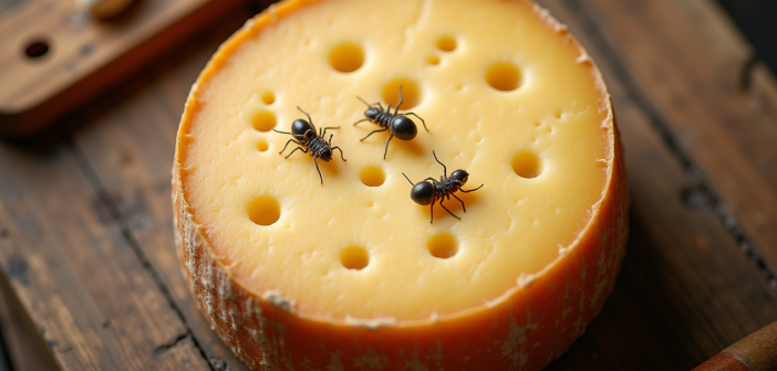 Roue de fromage corse avec larves visibles en lumière naturelle