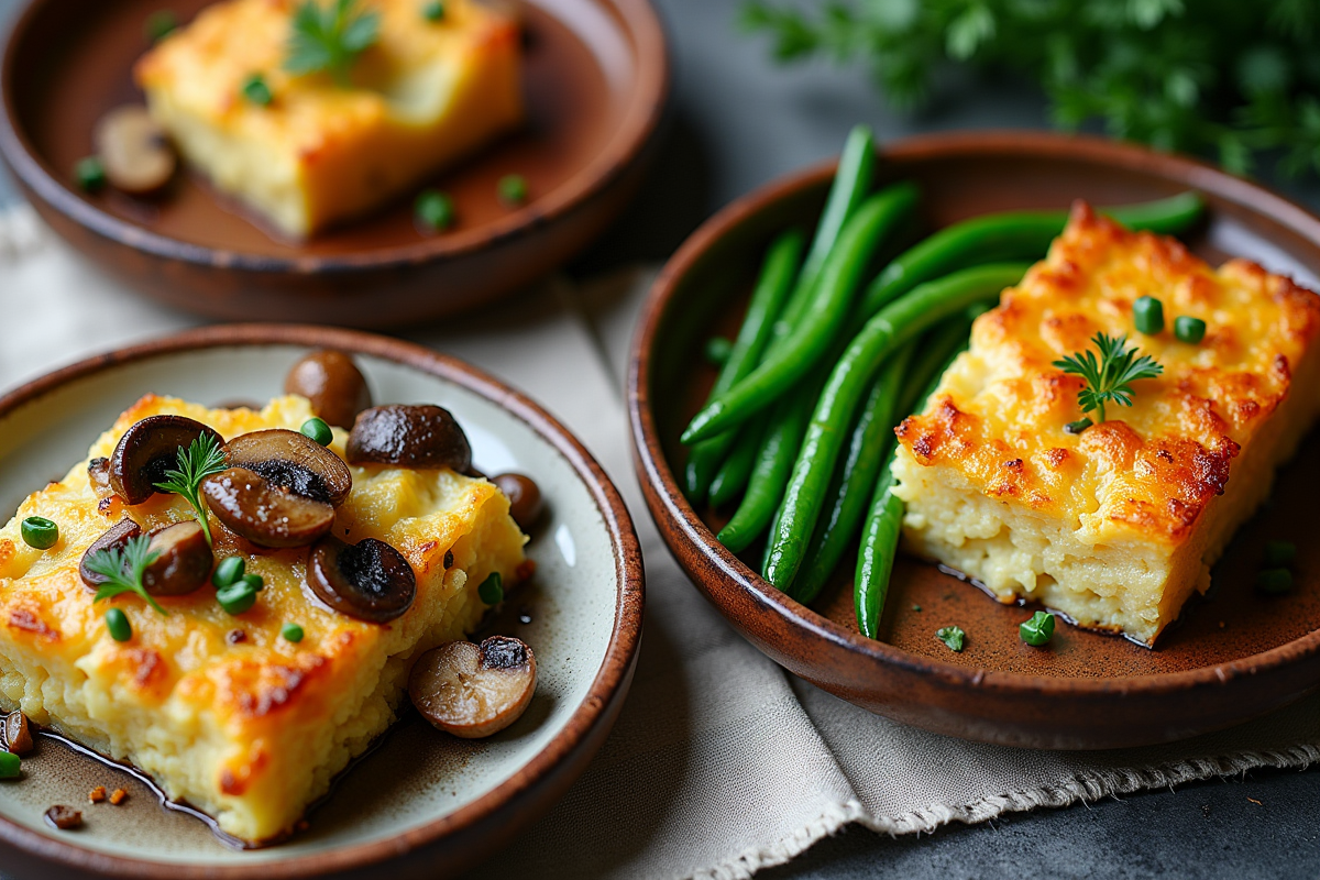 Assortiment de garnitures pour chapon avec gratin et légumes