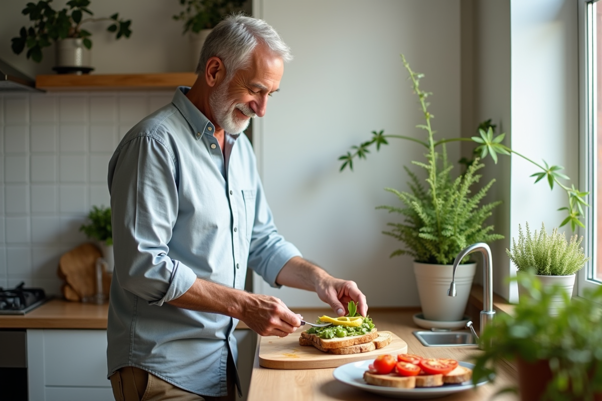 Homme préparant du pain complet à l