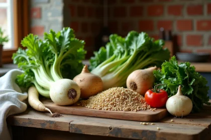 Assortiment de légumes en S frais sur une table en bois rustique pour un plat végétarien savoureux
