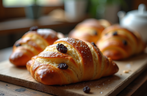 Pain aux raisins frais sur une table en bois rustique