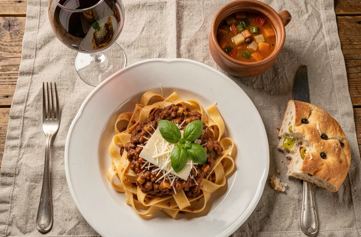 Plat de tagliatelles al ragù et menu du jour abordable servis au restaurant Luci à Argenteuil
