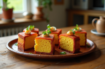Plateau rustique avec tranches de gateaux au chorizo appétissants