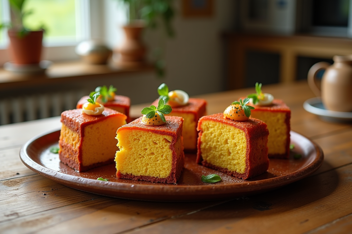 Plateau rustique avec tranches de gateaux au chorizo appétissants