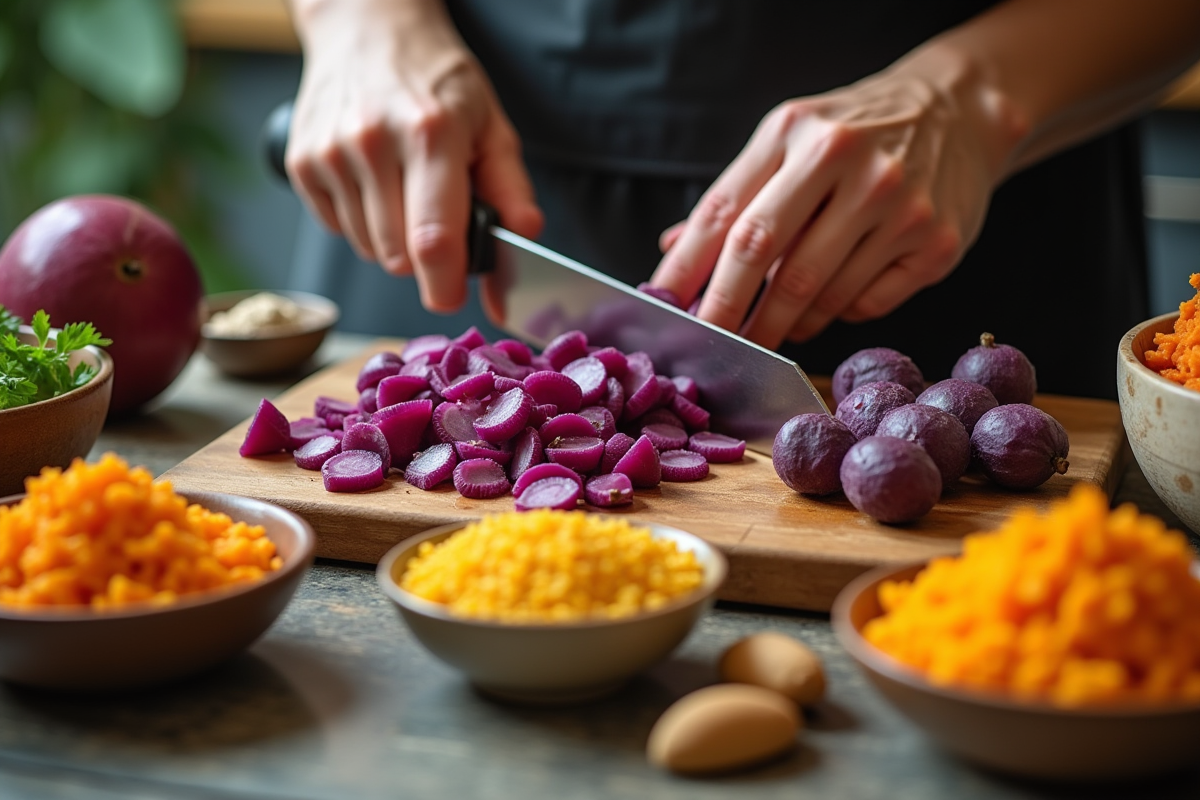 Préparation de repas avec ube et ugli fruit