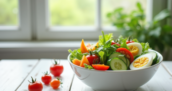 Salade fraîche avec légumes colorés et œufs durs pour une alimentation saine
