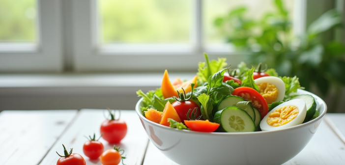 Salade fraîche avec légumes colorés et œufs durs pour une alimentation saine