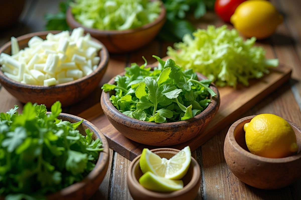 Table rustique avec leeks et citrons coupés