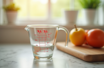 Verre mesureur avec 20 ml en cuisine lumineuse