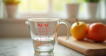 Verre mesureur avec 20 ml en cuisine lumineuse